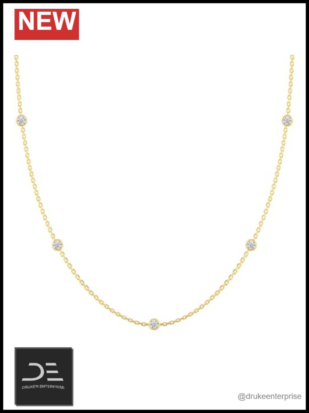 0.5 CT Moissanite 5 Stone Station Necklace, 3mm Bezel Set 925 Sterling Silver